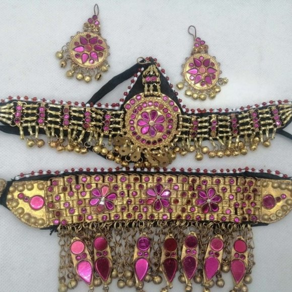 Golden Tone Handmade Tribal Women Jewelry Set, Necklace with Head Piece  Earring - Picture 2 of 5